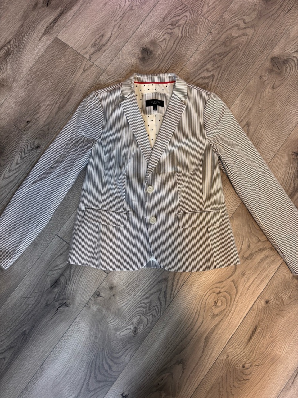 Talbots Petites Striped Blazer Polka Dot Lining 4P Preppy Chic